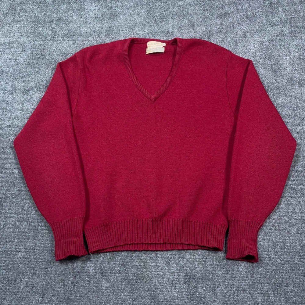 VTG 60's Wolf & Dessauer Glasgo Knit Sweater Men 42 Sanforized Wool Red USA Made